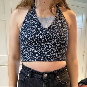 American eagle navy blue floral halter top